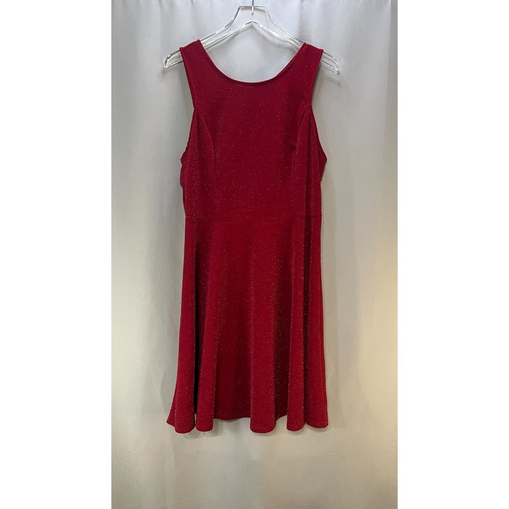 Soprano Fit & Flare Dress Womens 1X Red Metallic Stretch Crew Neck Sleeveless